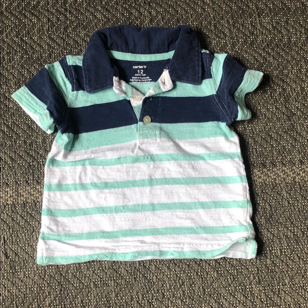 Carter's Navy, Mint & White Striped Polo